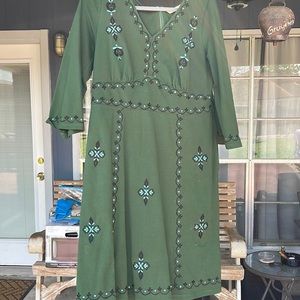 long sleeve embroidered green dress
